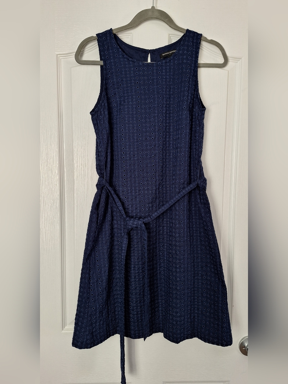Banana Republic Navy Eyelet Sleeveless Mini Dress with Tie Waist
